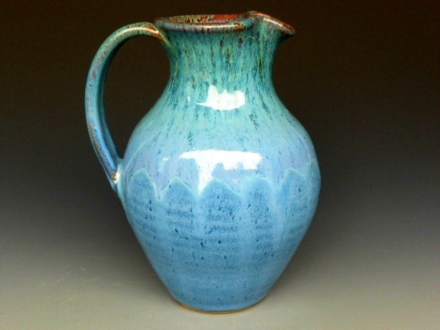 Flower Vase Pitcher Blue Green - darshanpottery