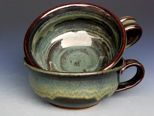 French Onion Soup Bowl Mug Green Glaze