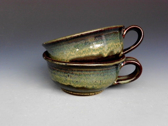 French Onion Soup Bowl Mug Green Glaze