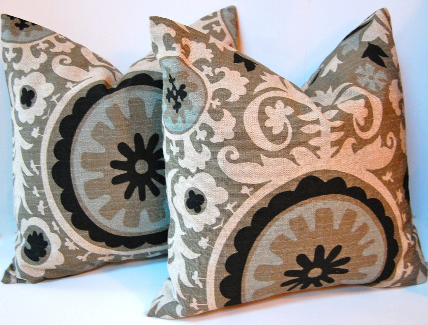 Decorative Throw Pillow Covers 18 x 18 Inches Suzani in Stone Denton by Premier Prints