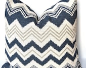 Chevron Pillow Covers Pair of Two for 18 x 18 Pillows - Designer Zazzle Chevron in Navy Blue on Ivory