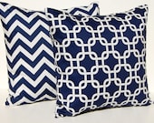Decorative Throw Pillow Covers Home Decor Cushion Covers 20 x 20 Inches - Navy Blue Gotcha Chain Link and Chevron Decorative Pillows
