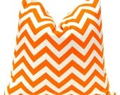 MEMORIAL DAY SALE Orange Chevron Pillow One Decorative Throw Pillow Covers Tangerine Chevron on Natural 20 x 20 Inches Cushion Covers