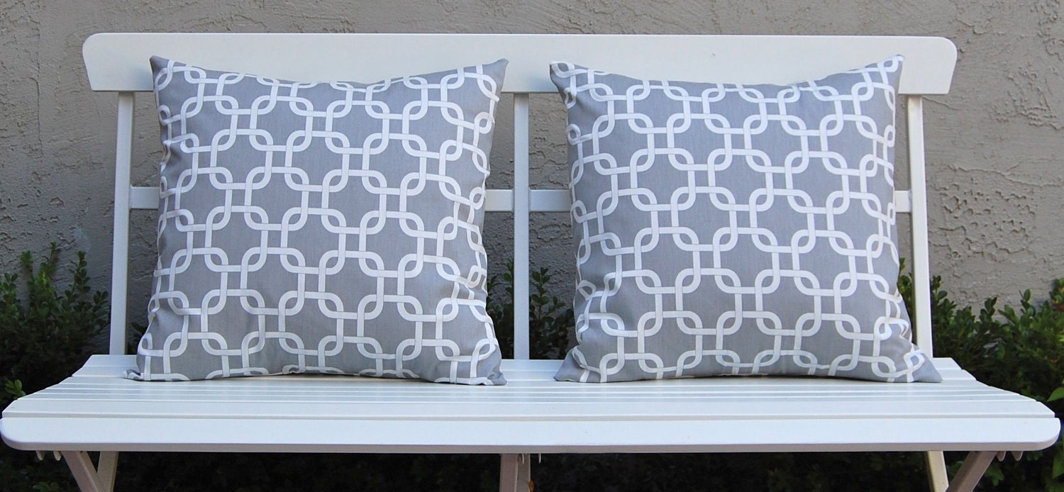 Grey Pillows Decorative Throw Pillows, Accent Pillow Covers Gray Chain Link Pillow Covers 18 x 18  Inches Gray or Grey on White