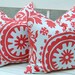 Decorative Pillows, Throw Pillow Covers, Accent Pillows 20 x 20 Inches Suzani Pillow Covers Coral on White