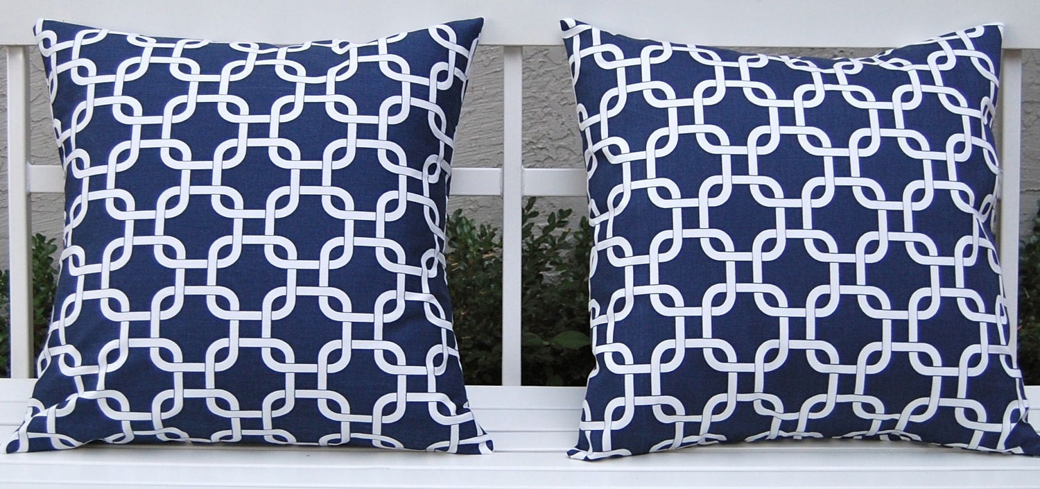 MEMORIAL DAY SALE Euro Pillow Sham Accent Pillows Decorative Pillow Covers 24 x 24 Inches - Navy and White Chain Link
