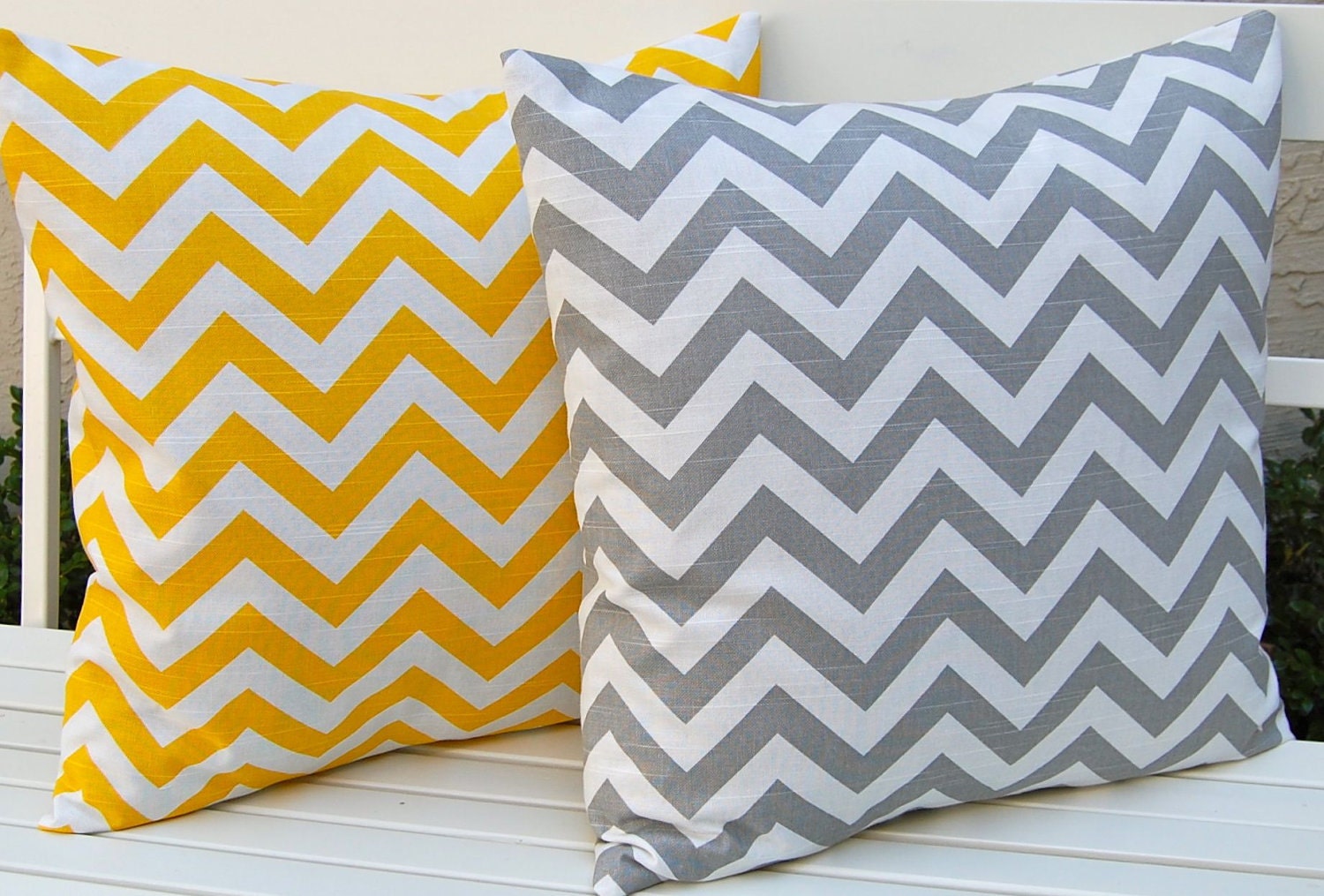 Decorative Throw PIllows Accent Pillows Cushion Covers Missoni Style Bright Yellow and Gray Chevron Pillow Covers 20 x 20 Inches