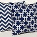 Decorative Chevron Pillow Covers Cushion Covers 18 x 18 Inches - Navy Blue Gotcha Chain Link and Chevron Decorative Pillows