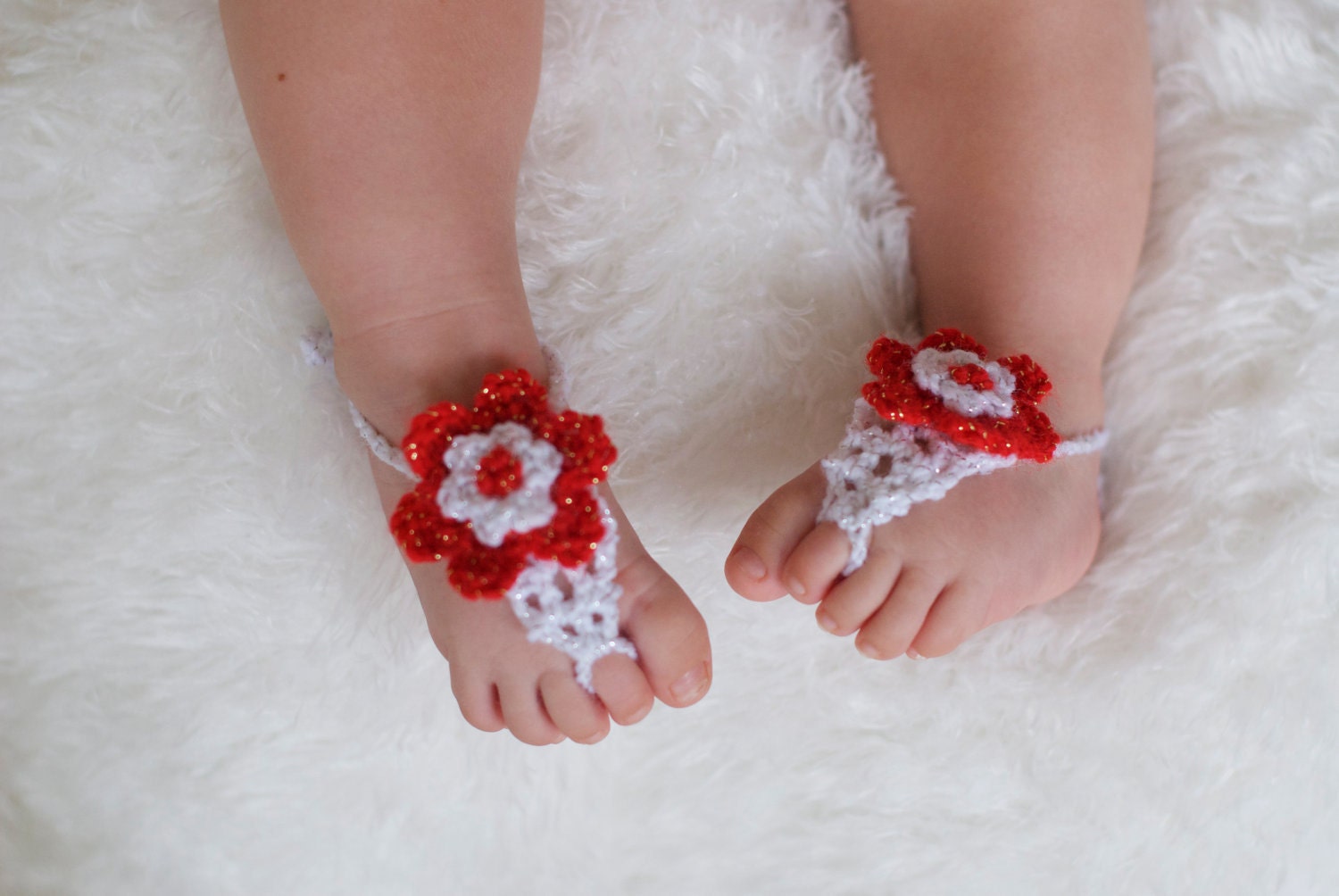 Baby Girl petal sandals. Holiday Red and White for tiny toes.