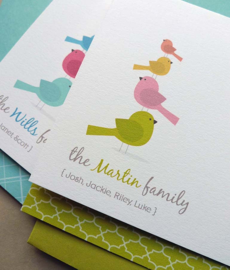 Personalized Bird Family Note Card Set, Family Stationery, Thank You Card, Baby Shower Thank You Note