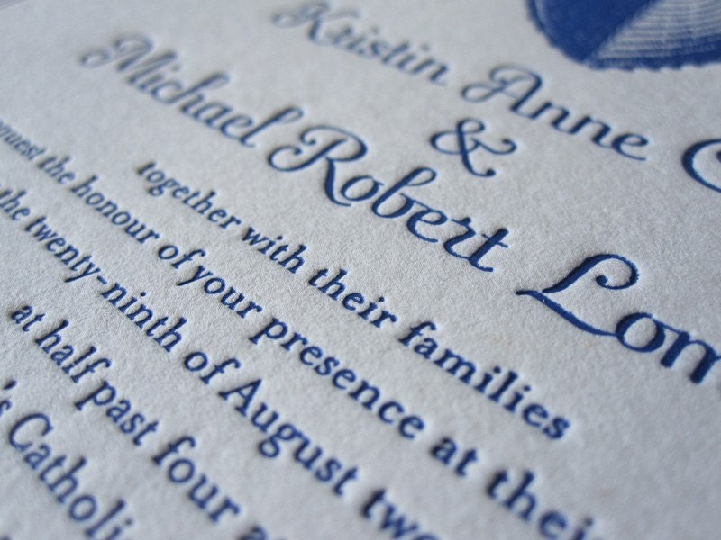 Unique Shell Custom Design  Letterpress Wedding Invitations