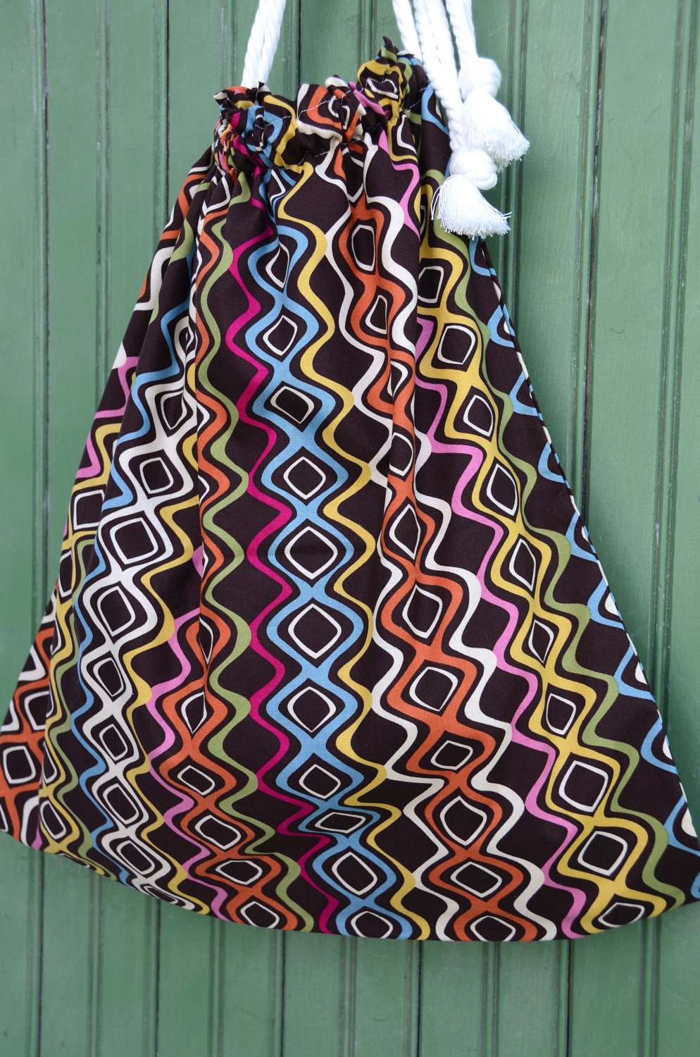 EXTRA LARGE Reusable Drawstring Bag-for Toys, Gifts, Crafting or Storage Crazy Wavy Multi Colored Geometric