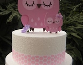 Mommy and Baby Owl CAKE TOPPERS in Pinks and Light Purple