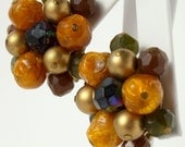 W. GERMANY Signed Harvest color Beaded Earrings