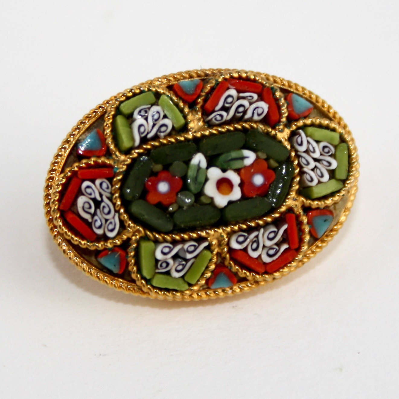 Italian Micro Mosaic Floral Brooch - Vintage 1940s