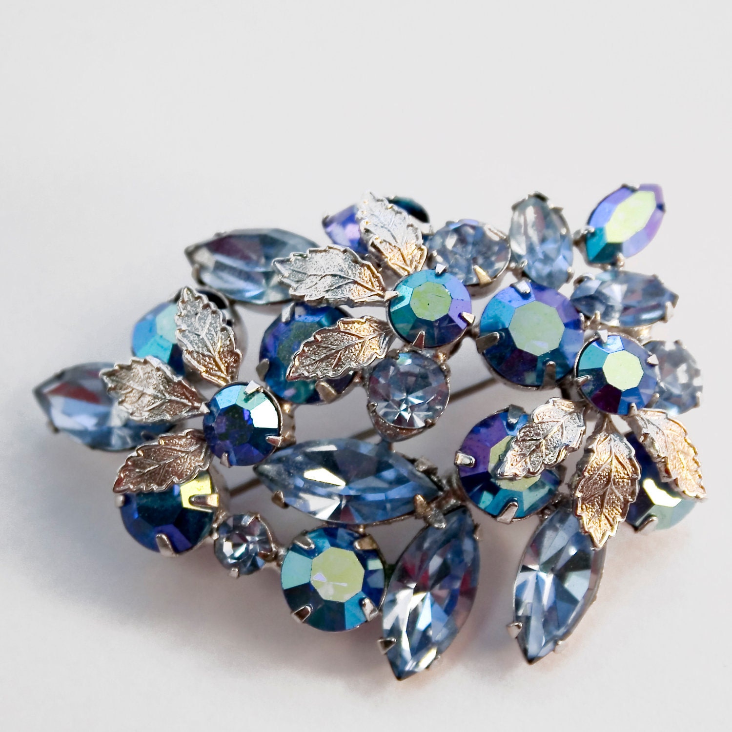 Vintage Blue and Silver Brooch - Designer Signed - Regency
