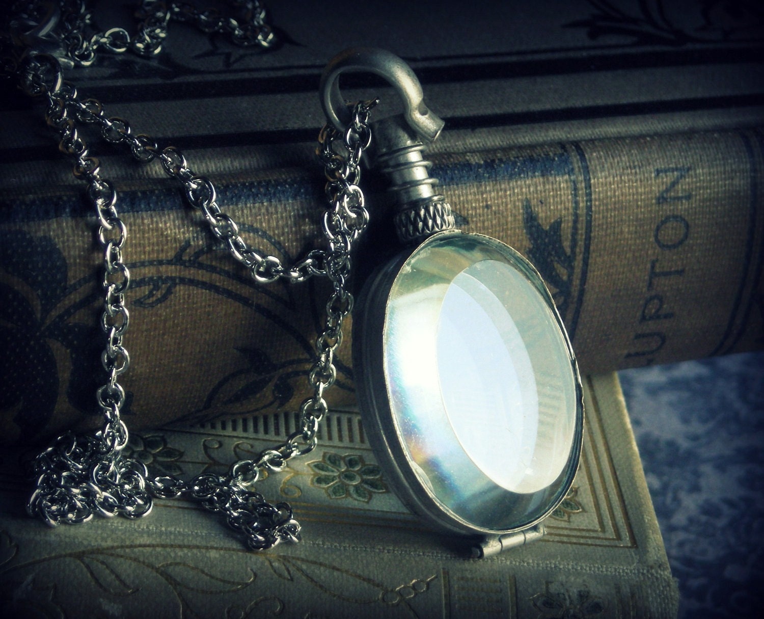 DISCOUNTED - Looking Glass ... antiqued glass silver locket victorian alice in wonderland necklace - DawningLightDesigns