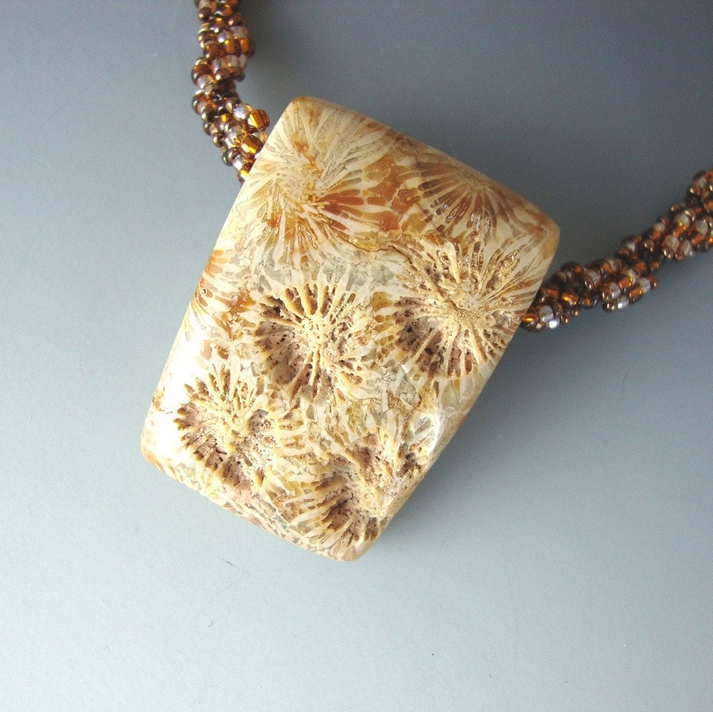 Jewelry Pendant Double Fossil Coral Spiral Beaded Necklace