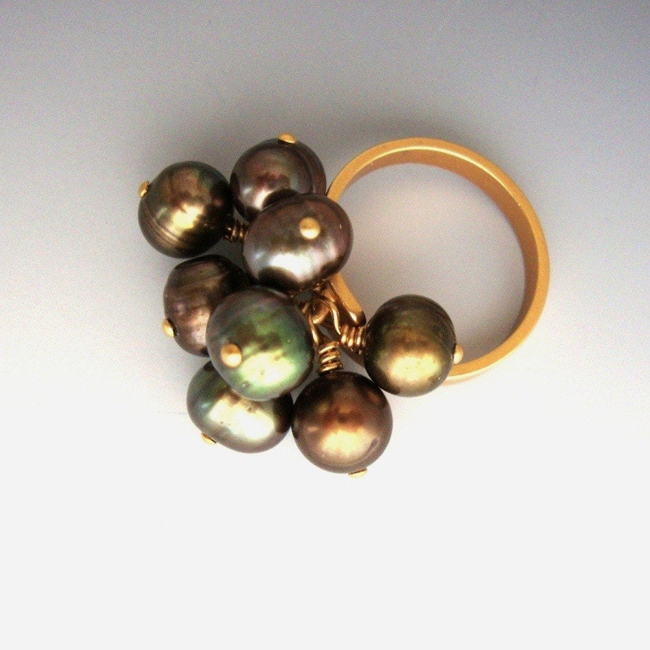 Jewelry Ring Adjustable Bronzy Freshwater Pearls