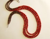 Jewelry Necklace Red White Heart Beads Three Strands Heishi Shell Sterling