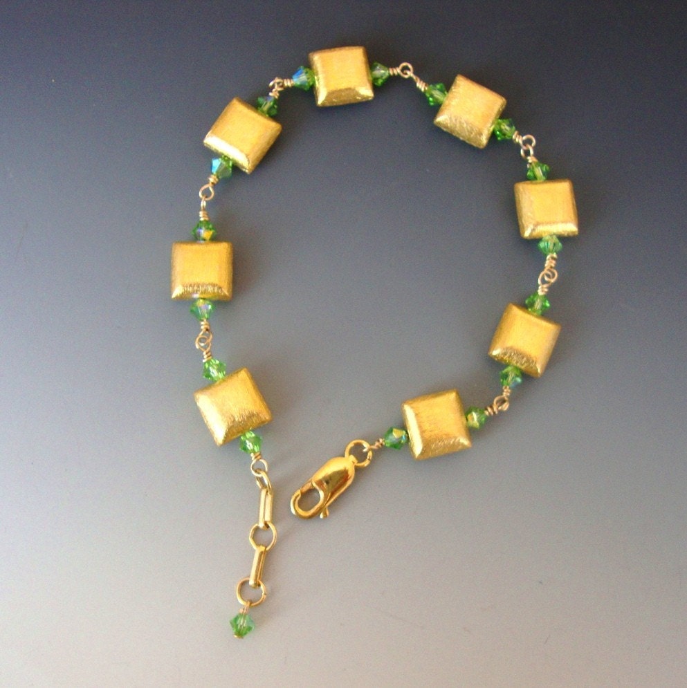 Jewelry Bracelet Gold Vermeil Beads Peridot Green Swarovski Crystal