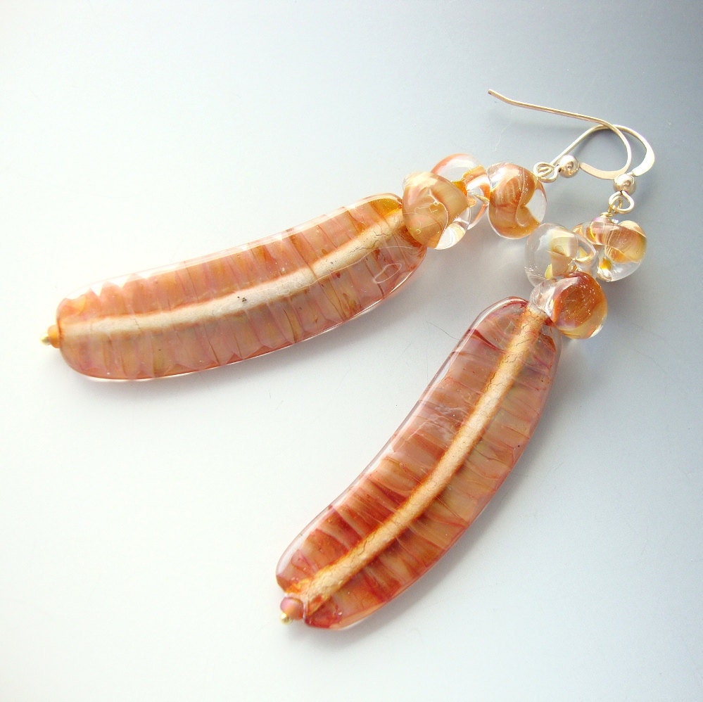 Dangle Earrings Copper White Boro Beads