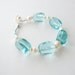 Aqua Blue Quartz Glass Chunky Bracelet Pearls Sterling