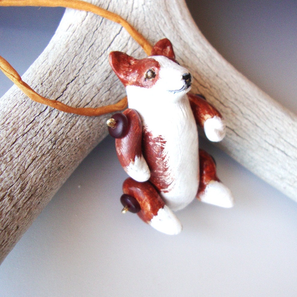 Jewelry Pendant Dog Articulated Welsh Corgi Brown White