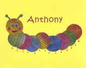 Personalized kids art caterpillar insect yellow print