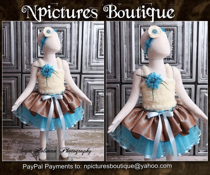 Electric Shock Designer Petti TuTu Set - Ivory & Blue Photography Portraits Birthday Party Chic Kids