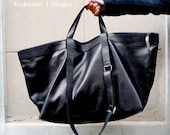 SALE Black leather weekender bag for everyday - made in italy
