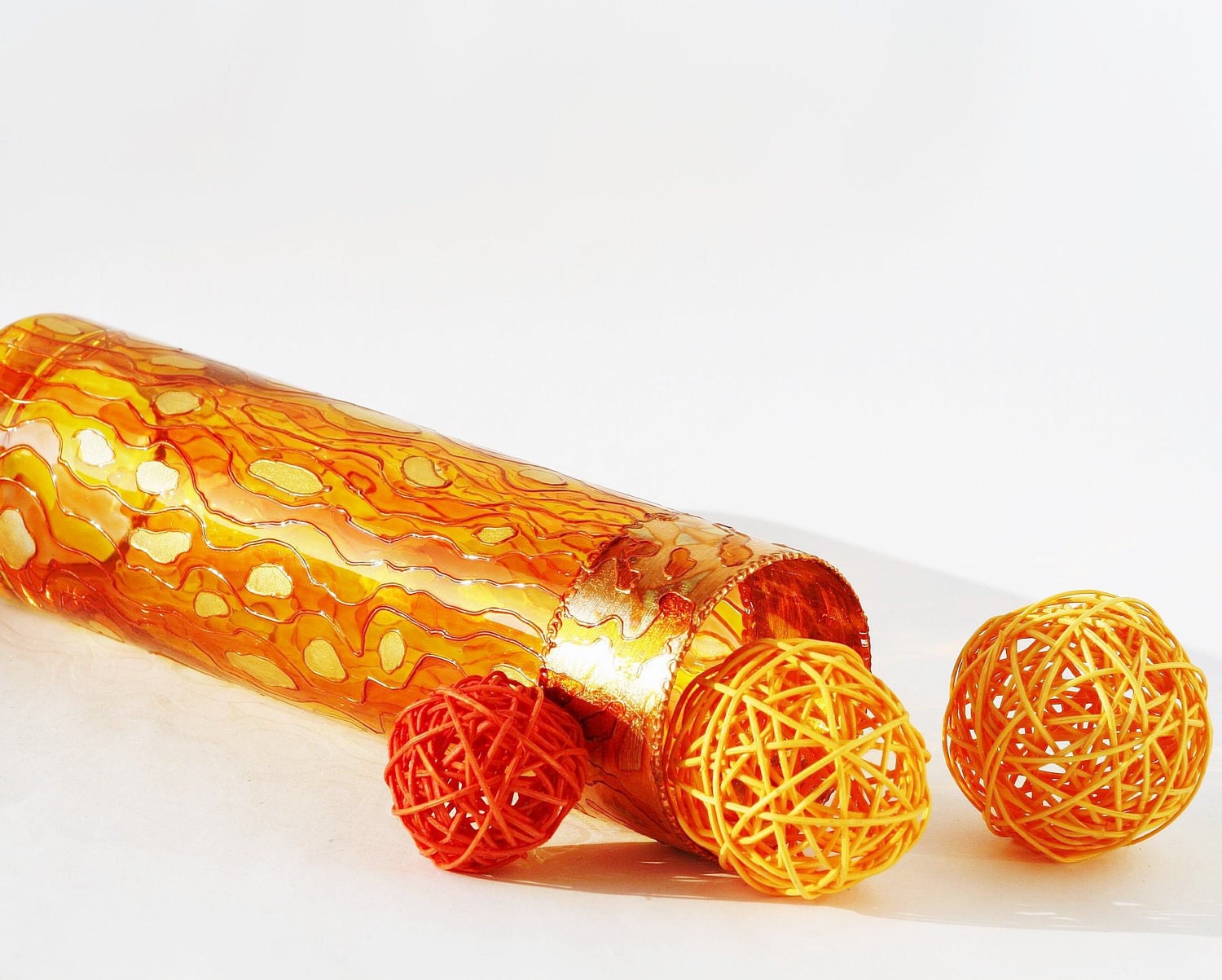 Vase Gold Copper Snake Effect Hand Painted Glass Vase