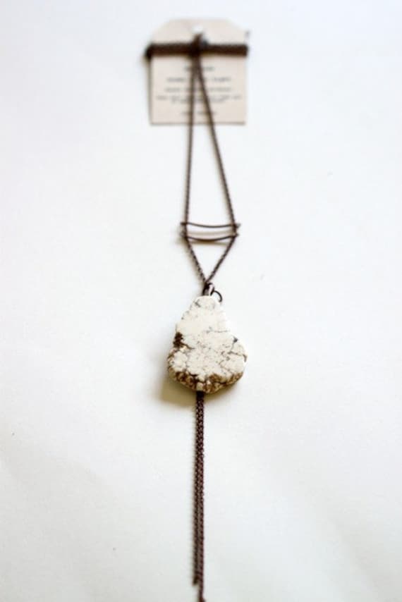 NATURAL- Raw white turquoise stone Necklace- antiqued copper chain, copper brass tubes