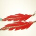 Red Feather Earrings - Leather, Vintage Copper Chain, Turquoise Beads