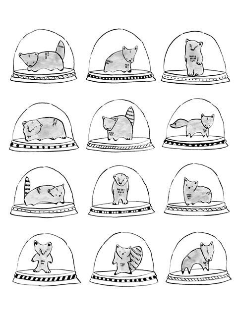 animals under glass - by elizabeth pawle - limited edition - fine art giclee print of my illustration