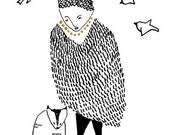 leaving the savoy - by elizabeth pawle - limited edition - fine art giclee print of my original black, white and gold illustration