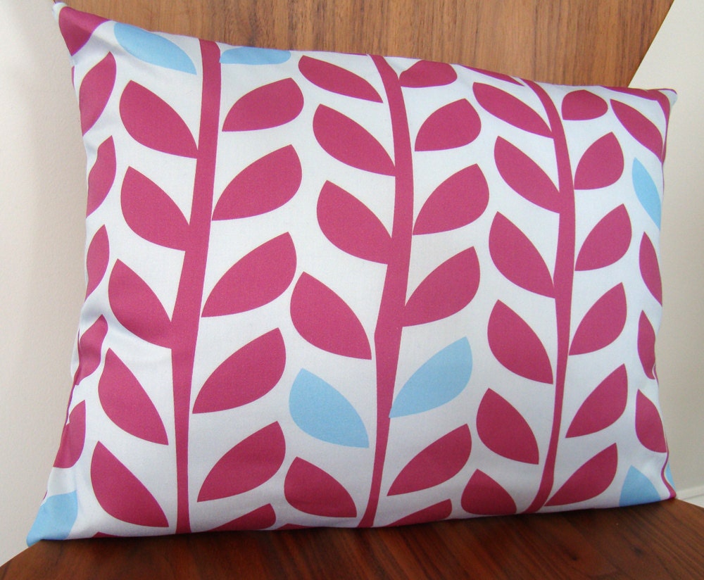 Organic Pillow Cover - Original Mod Leaf Design - 12 x 16 - Pale Blue, Magenta, custom colors available