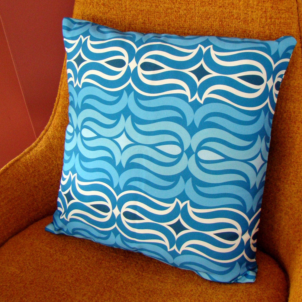 Organic Modern Waves Pillow Cover Blue, Teal, Aqua  Original Fabric Design 16 x 16 envelope back, custom colors available