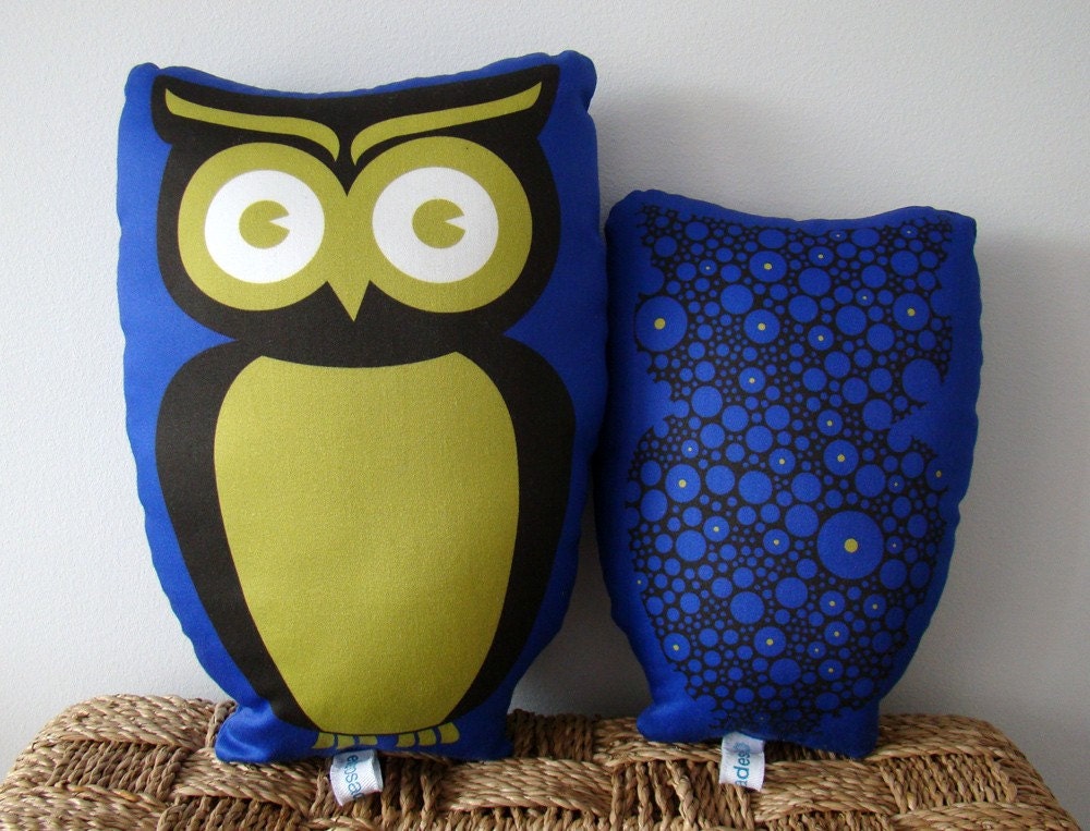 Large Organic Owl Pillow Friend - blue green