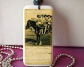 Rustic Wedding Jewelry Necklace Vintage Inspired Cowgirl Up Domino Pendant with Chain
