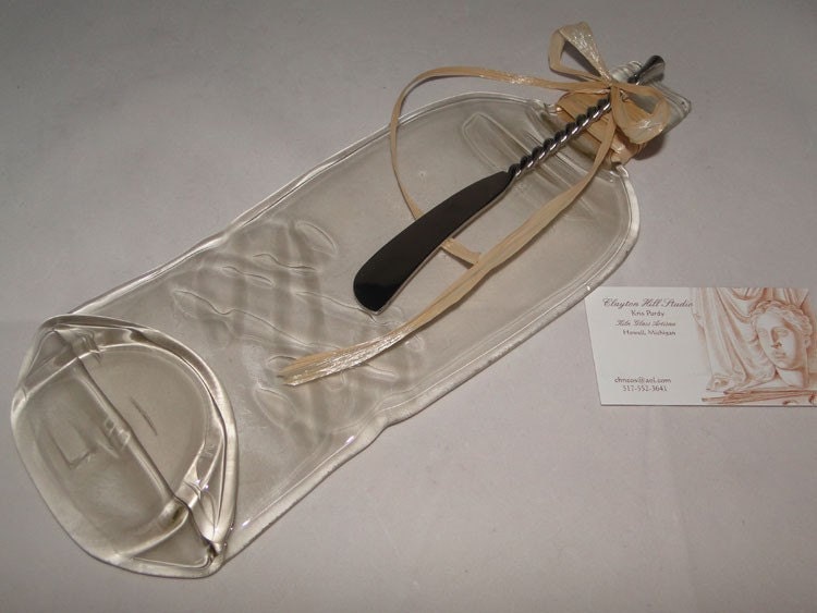 Slumped Bottle Serving Tray with Knife