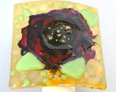 Fused Glass Purple Red Flower Night Light