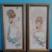 2  Vintage Framed Wendy Prints Girls in Calico with Bird and Kitten by Stapco 1970s 1980s