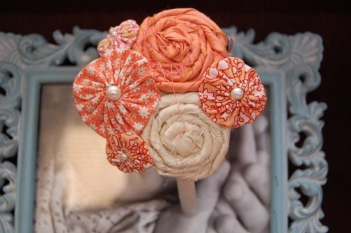 Peach yoyo and silk rosette headband