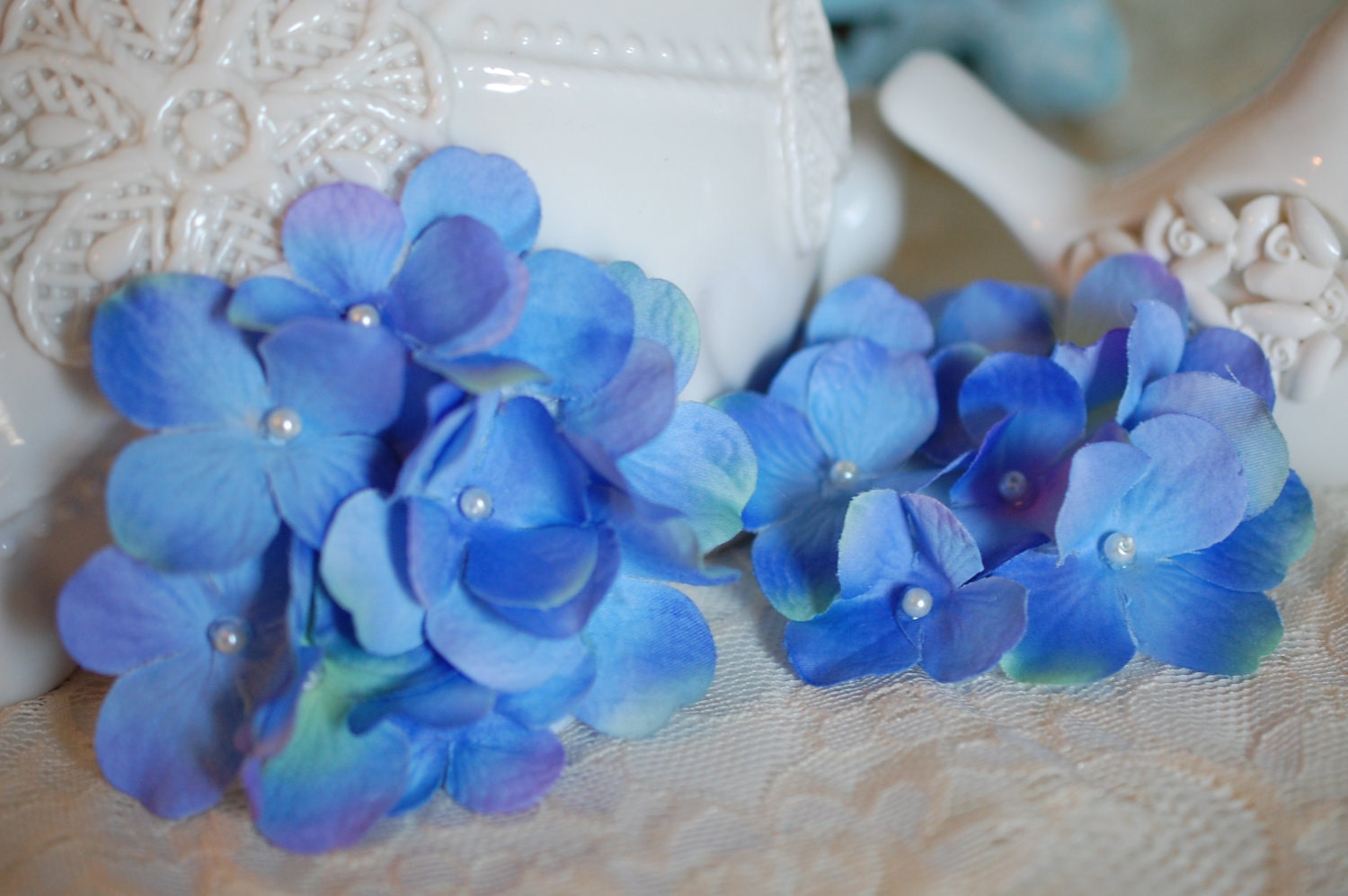 Blue Hydrangea Hair Clips