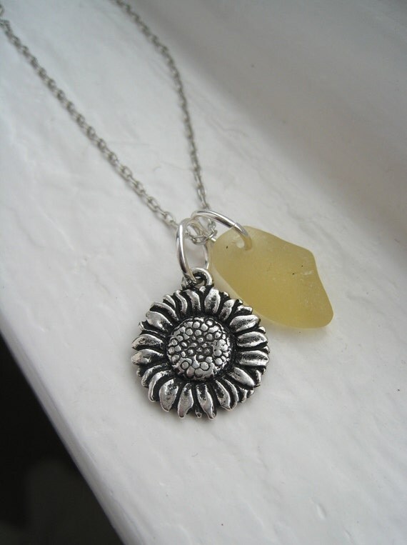 Sunflower and Yellow Beach Glass Necklace