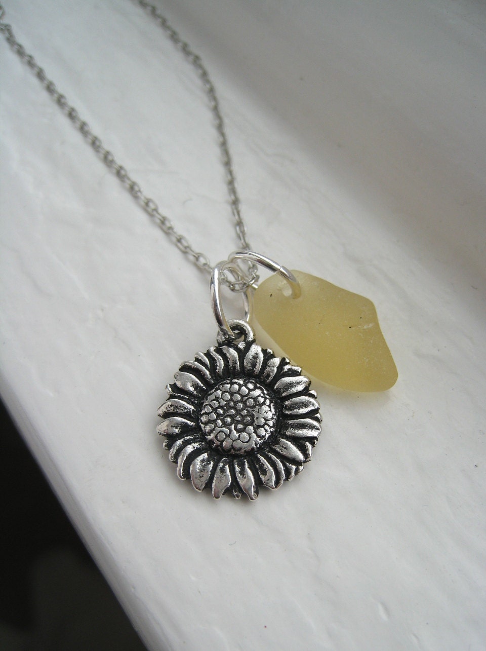 Sunflower and Yellow Beach Glass Necklace