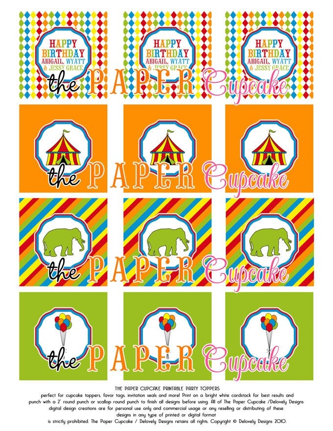 Printable Party Toppers - 3 Ring Circus Collection - DIY Printables from The Paper Cupcake Il_170x135