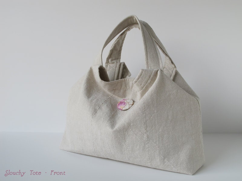 Handbag - Slouchy Tote - Natural with Floral Print