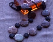 Long Statement Stone Beaded Black Cinnabar and Golden Turquoise Necklace-Marco Polo